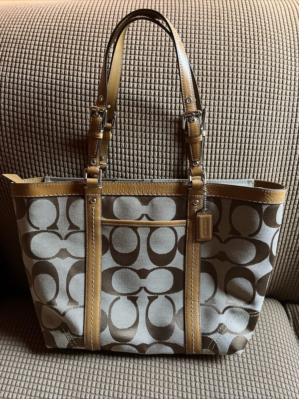 Coach Canvas Logo Tote Bag in Tan/Khaki